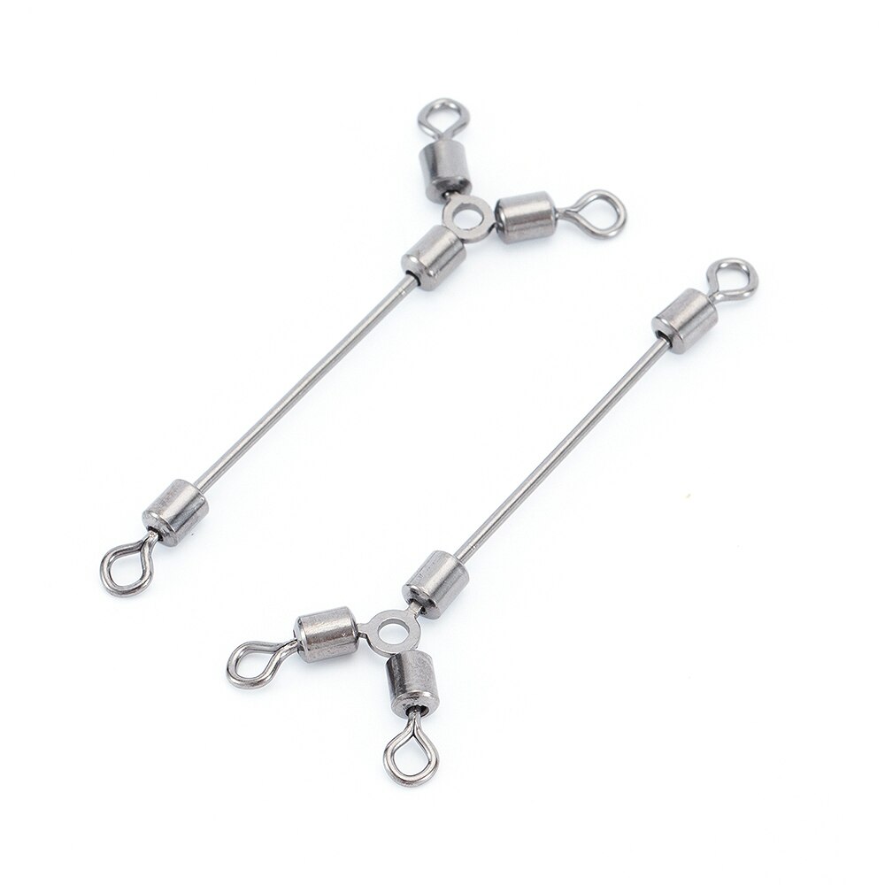 Rodamientos giratorios largos de 3 vías, anillos giratorios sólidos, Conector de gancho de acero giratorio, accesorios de gancho de pesca para barco de mar, 10 Uds.