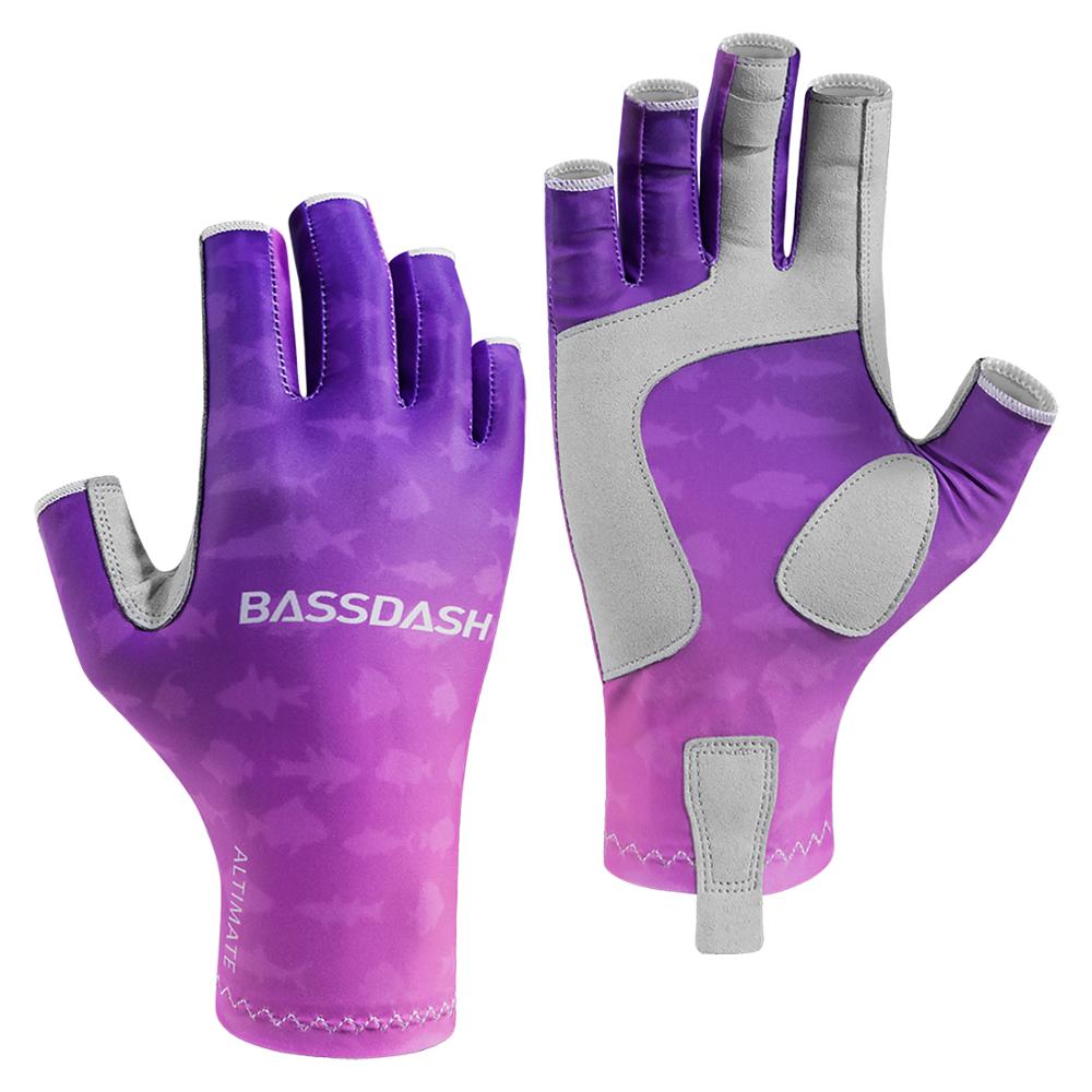Bassdash ALTIMATE UPF 50+ Women’s Fishing Gloves UV Sun Protection Fingerless Gloves for Kayaking Paddling Hiking Cycling: Gradient Purple / M