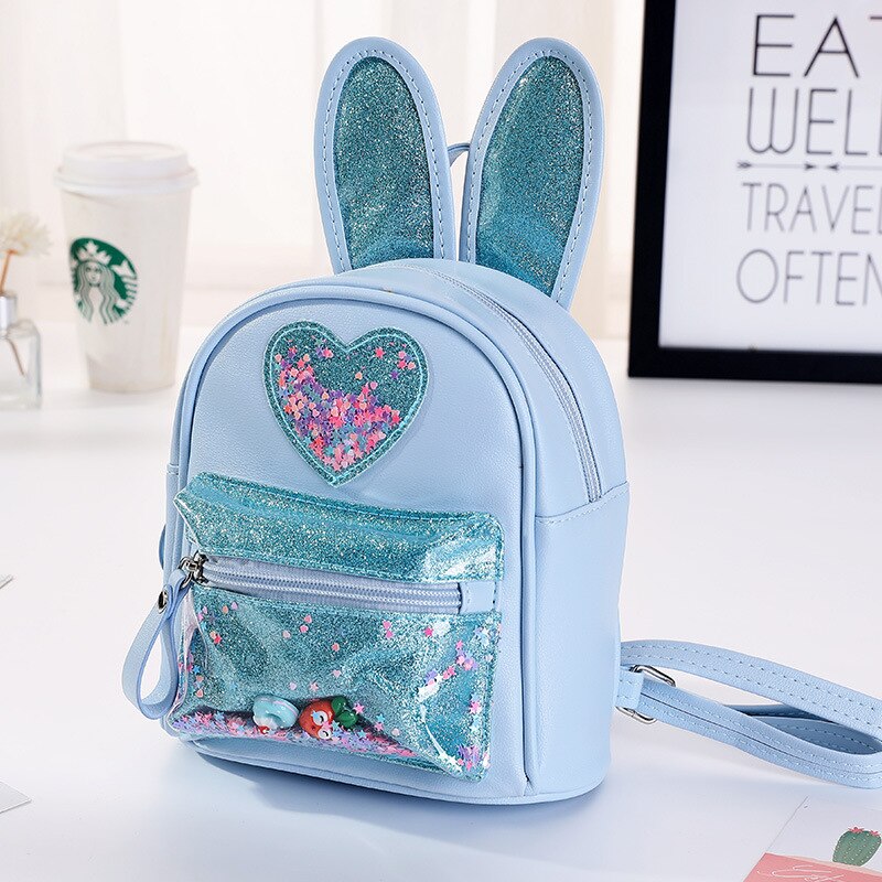 Mini Mochila escolar para niñas pequeñas, bolso escolar de conejo brillante, Kawaii, para la vuelta al colegio: Azul