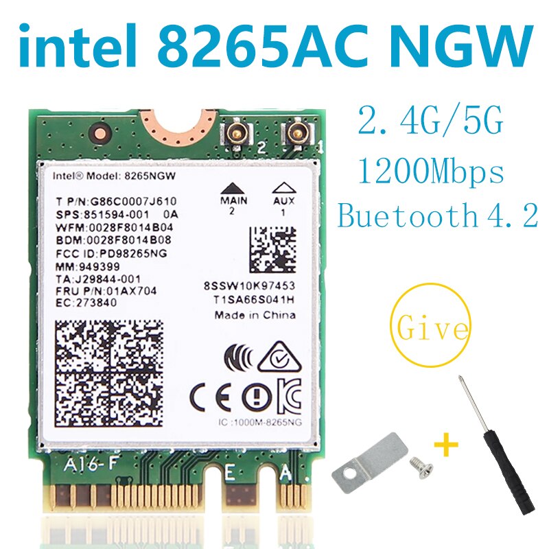 Wireless network card AX210 tri band 5374M Bluetooth5.2 supports 6G AX200 AC9260 8265 8260 7265 7260 3168 3165 3160 WI-FI card: Intel 8265AC NGW