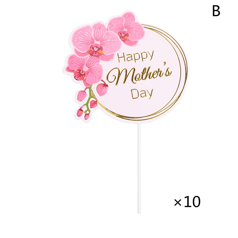 10pcs Cake Topper Pink Heart Flower Decoration Happy Mother`s Day Cake Toppers For Mother`s Day Cupcake Dessert Supplies: 2
