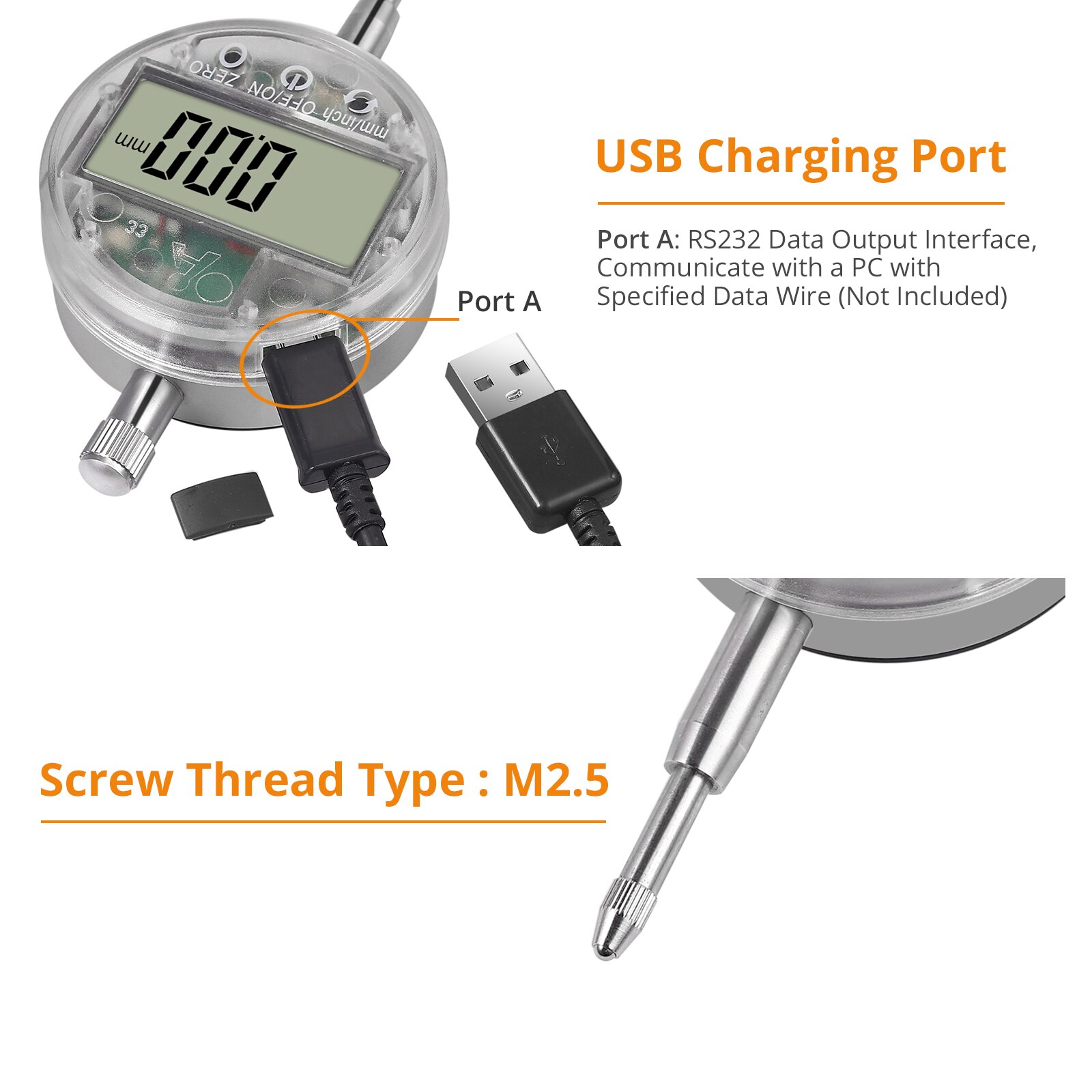 Touch Switch Digital Dial Indicator 0.01mm/0.0005'' 12.7mm/0.5'' High-Precision Measurement DTI Gauge Dial Test Indicator