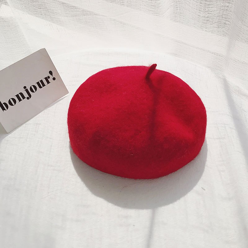 Cashmere Berets Hats Winter Warm Wool Berets Autumn Winter Vintage Female Hat Warm Cap Female Lady Girls Khaki Beige Red Yellow: Red