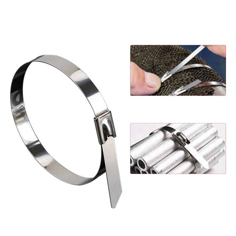 100PCS Multi-Purpose Locking Cable Metal Zip Ties Stainless Steel Cable Twist Ties Locking Metal Zip-Exhaust Wrap Coated Cable