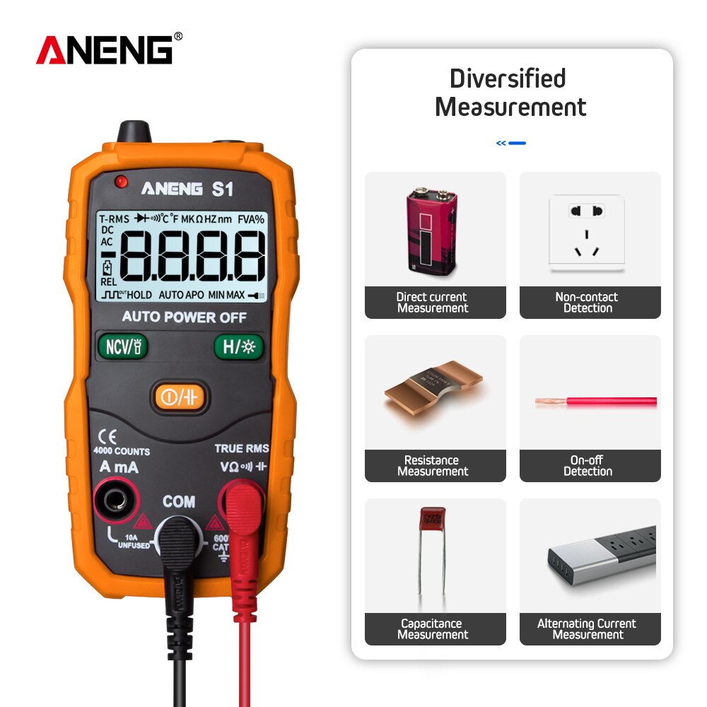 Aneng  s1 4000 teller digital ac/dc spenning strøm multimeter sann rms auto rekkevidde lcd automatisk multimetro tester