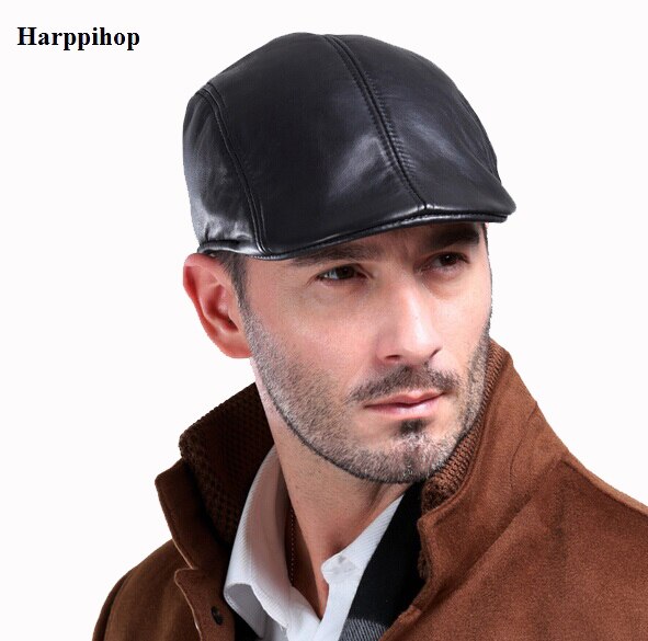 Harppihop pels mænd 100% ægte læder kasket /baret /cabbie /golf hat fåreskind kasketter –