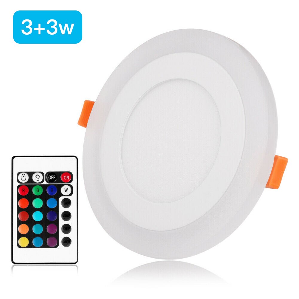 White RGB Dual Color LED Light Downlight Round Double Color Panel Light RGB & White Ceiling Recessed With Remote Control: 6W
