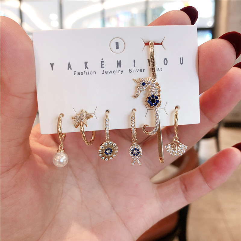 Sipengjel 6 pçs conjunto pequenos brincos de argola conjunto pérola flor folha acessórios conjunto balançar brincos de gota para festa feminino jóias presente: ETZ0051 G
