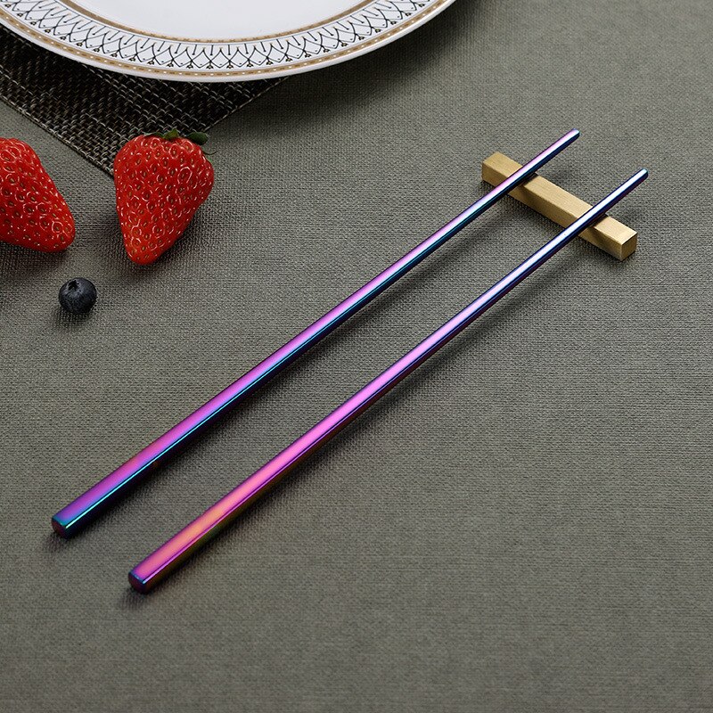 Vacclo 1pair 304 Stainless Steel Chopsticks Titanium Plated Gold Colorful Non-slip Square Household Stainless Steel Tableware: T6