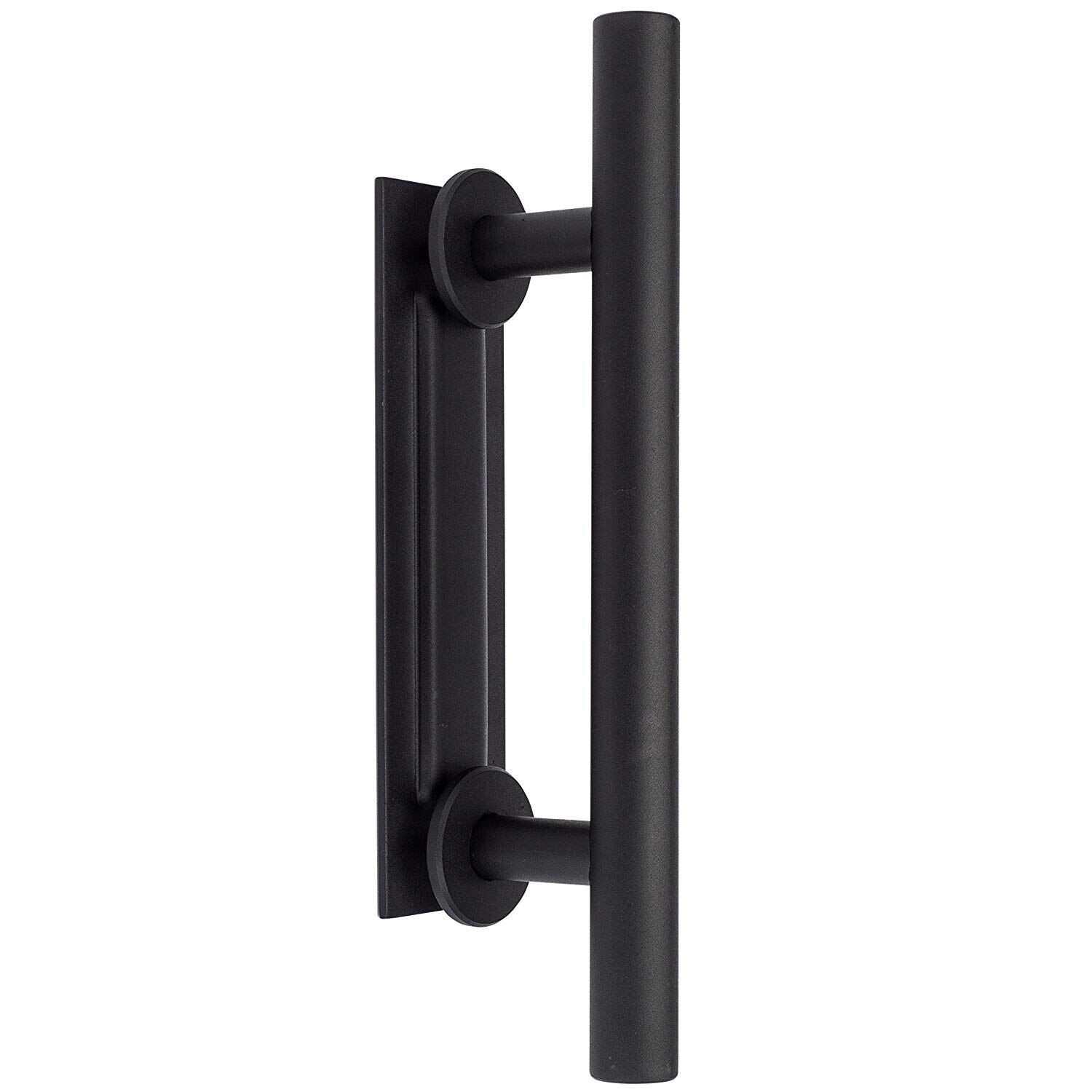 12" Matte Black Steel Sliding Barn Door Handle with Flush Back Plate