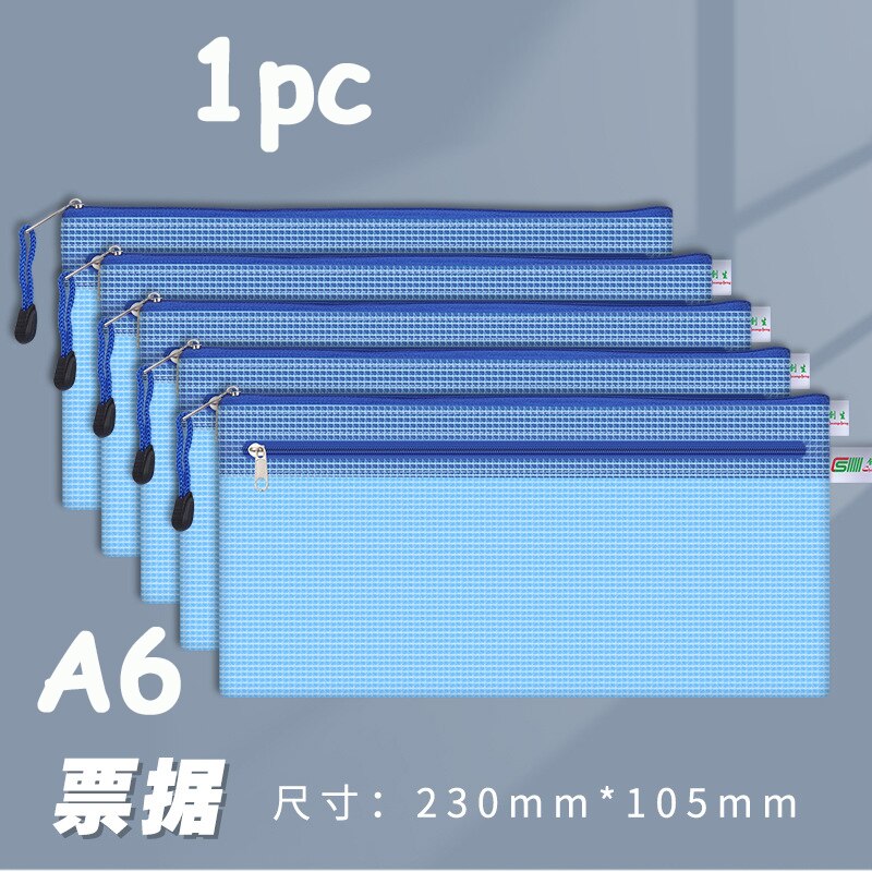 Double Zipper Plastic Folder File Envelope A4 A5 A6 B5 Poly Stationery Storage Waterproof PVC Organizer Bag: A6 Blue
