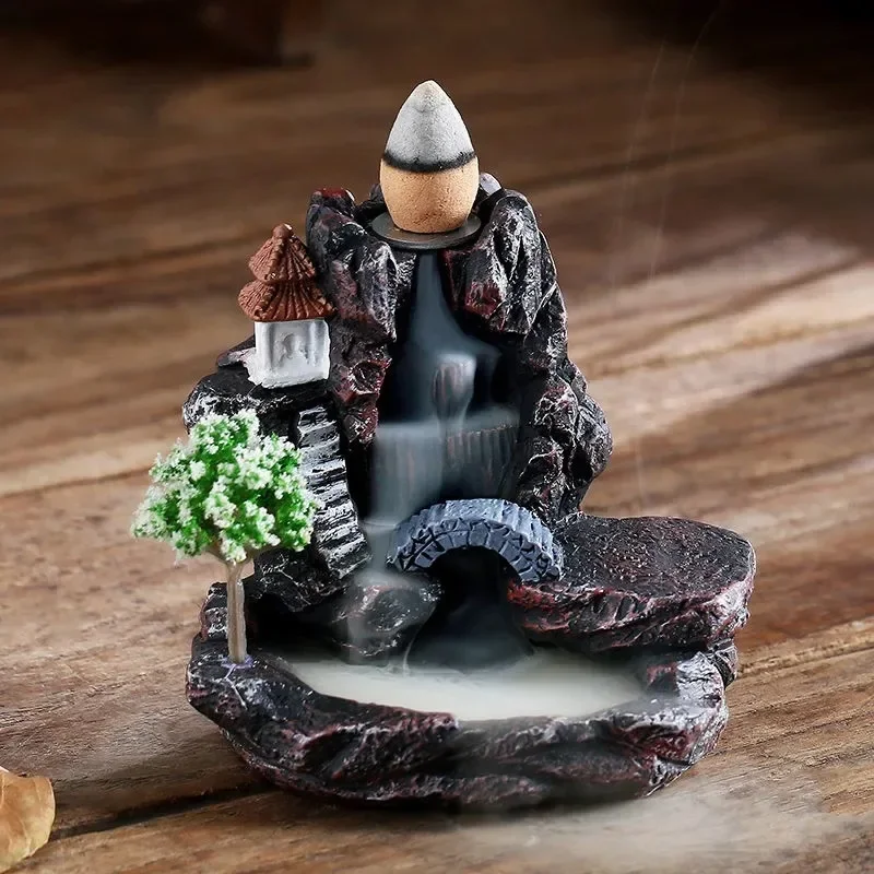 Quemador de incienso montañas río cascada fragancia chimenea reflujo Aroma humo Zen incensario titular decoración para el hogar: Blanco