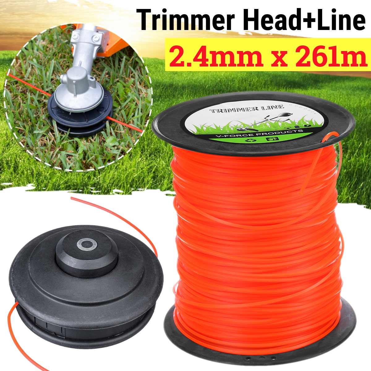 Universal M10 Aluminum Nylon Brush Mower Bump Spool Grass Trimmer 2 Lines Cutter Head Thread Line String Saw Grass Brush Mower: with 2.4mm x 261M