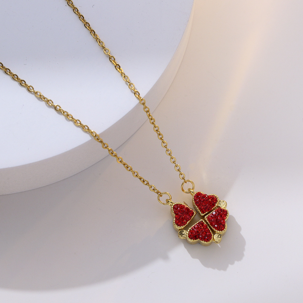 316L Aço Inoxidável Amor Colar Pingente Magnético para Mulheres Colar Trevo Em Forma De Coração Clover Colar Pingente Presente Da Jóia: BANHADO EM PRATA