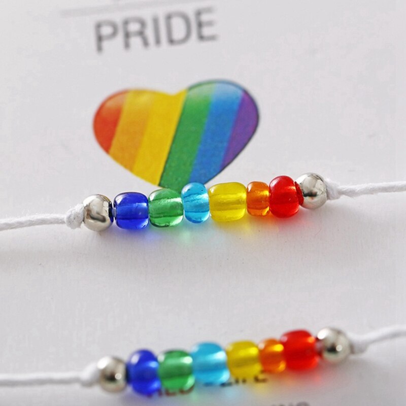 2 teile/satz gemischt Regenbogen Glas Perlen Seil Armbinde Schnur Freundschaft Perlen Karte Homosexuell Lesben Wünschen Paar Stolz Glück Schmuck