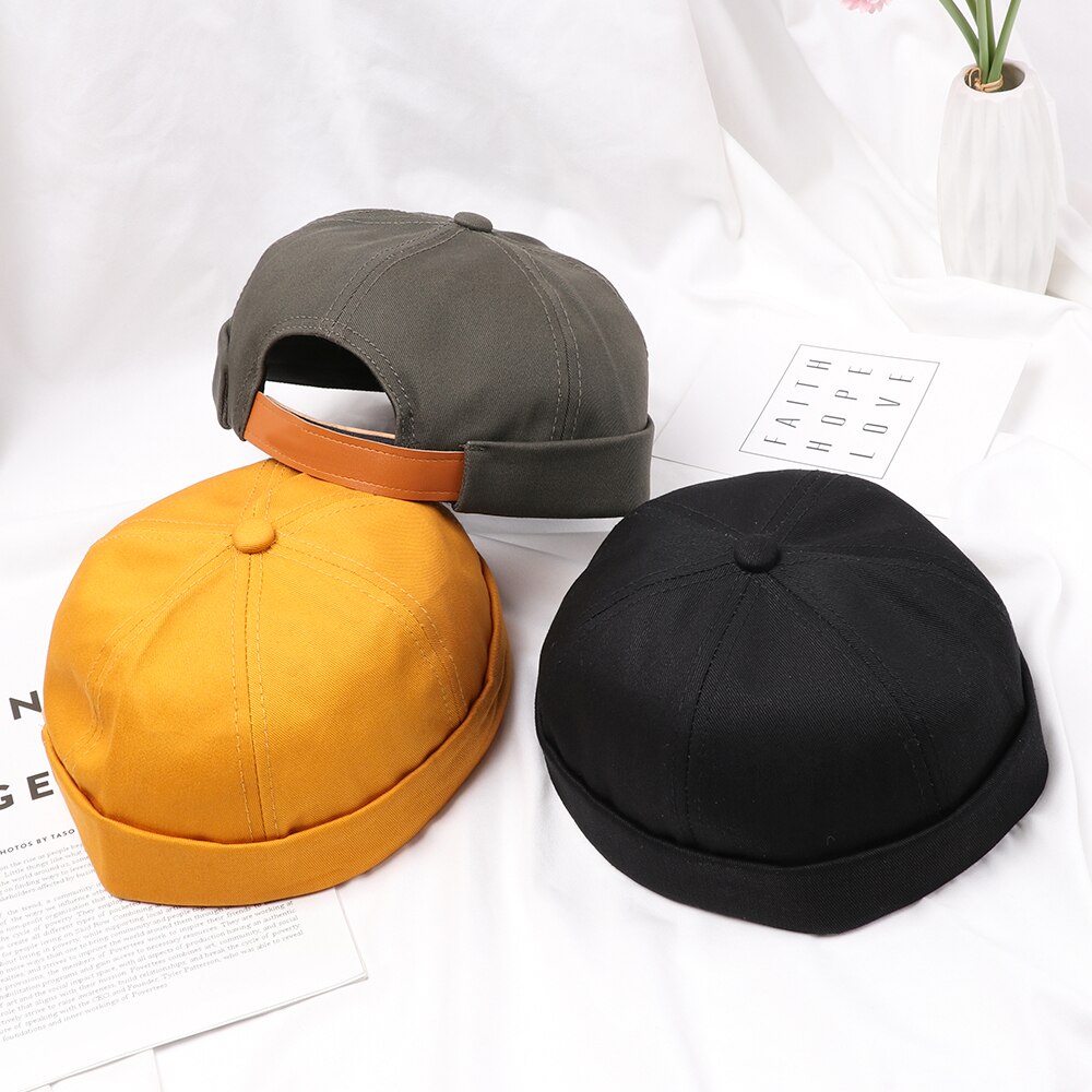 Sombrero Brimless para hombres y mujeres, capó ajustado de algodón, gorra de Skullcap roja pequeña juvenil, gorra sin visera negra para verano, boina de reloj marinero Docker