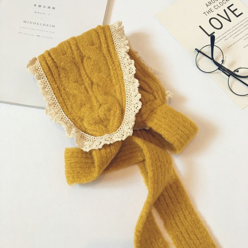 Oreillettes en dentelle pour bébés filles, couvre-oreilles en laine tricoté pour l'hiver, de Style japonais et coréen, mignon et bambins: yellow