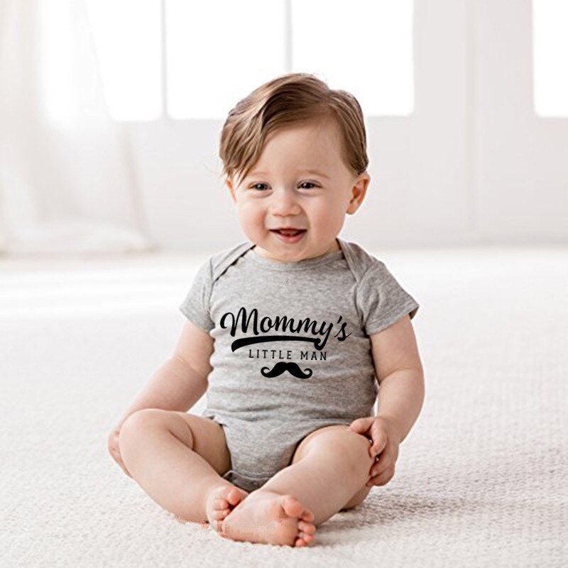 Baby Boy Romper Mommy's Little Men Print Baby Boy Clothes Black Cotton Short Sleeve Neborn Infant Onesie Jumpsuit Outfits: Gray / Newborn