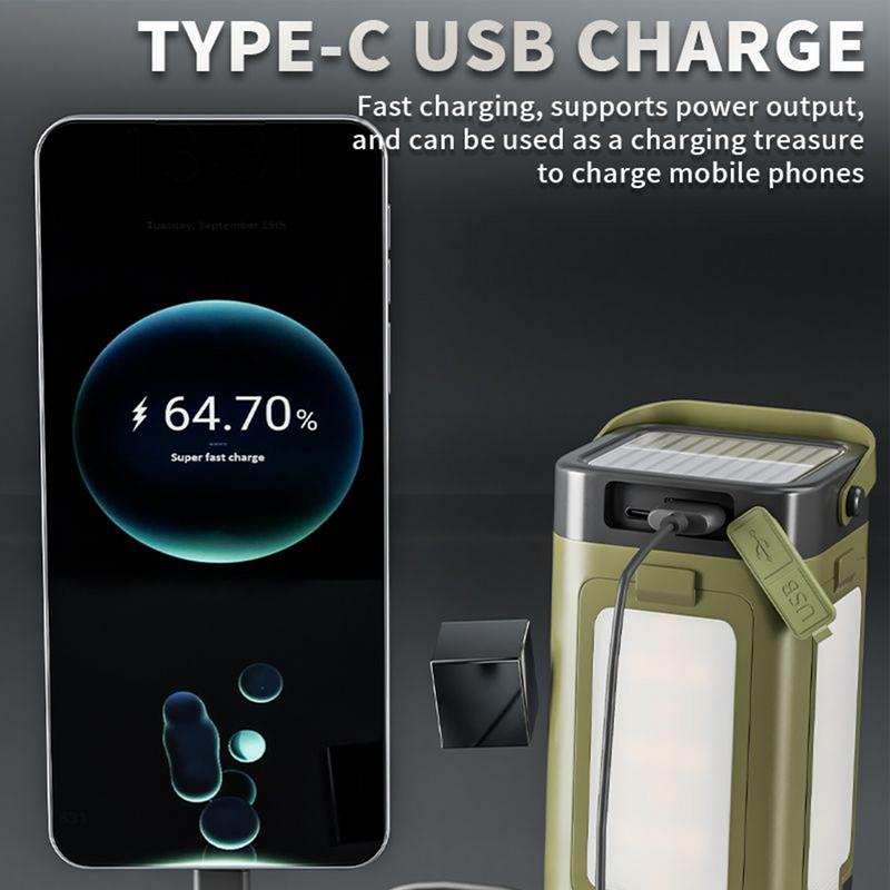 Kamplamp Tentverlichting voor kamperen Zonne-energie Draagbaar 6 modi Dimbaar met 90 graden Uitbreidbaar 4 Led Voor Wandelen Patio Tent Power