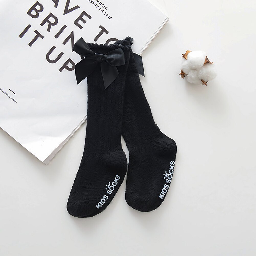 Leuke Baby Meisjes Sokken Knie Hoge Bogen Kids Peuter Sokken Lange Buis Sok Warme Sokken: Black / 0 to 2 years