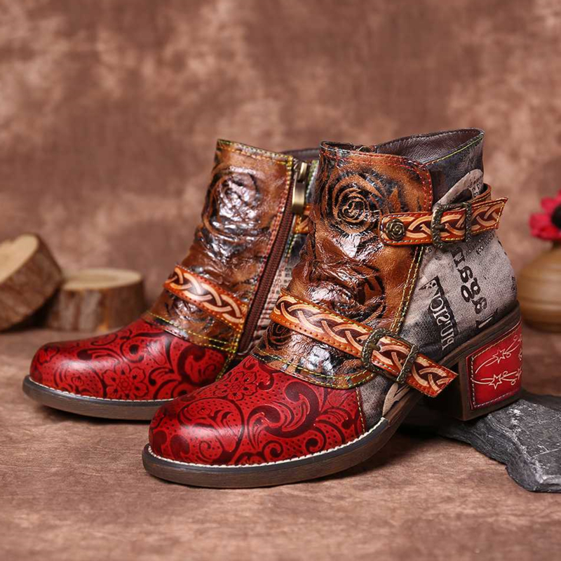 Botas con estampado de serpiente para mujer, Botines de cuero con estampado de serpiente, estilo étnico, de tacón medio, tallas 35-43, Otoño e Invierno