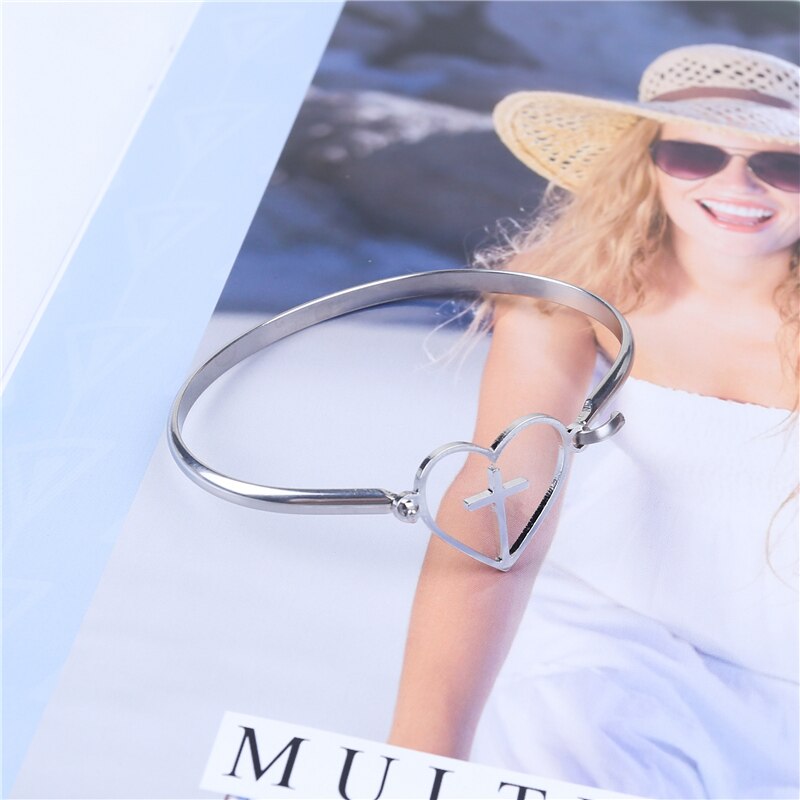 Stainless Steel 4-Styles Heart Leaf Bracelets Luxurious Jewelry For Women Silver Color Love Bangles Christmas
