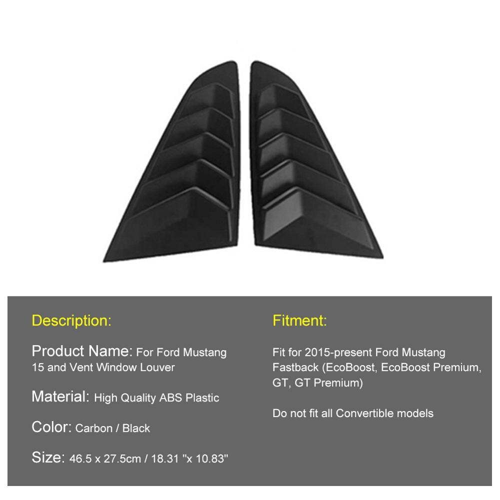 2 Pcs Carbon Fiber Side Window Scoop Louvers Cover Vent for Ford Mustang