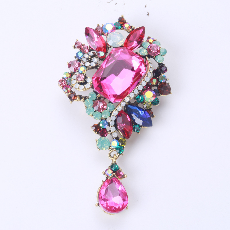 Wszechstronna Broszka z Cyrkoniami - Antyblaknąca Szpilka Wielokolorowa Mocowanie Ubrań Opaska na Głowę Duża Kryształowa Broszka Akcesoria Sukienki: Złoty kolor