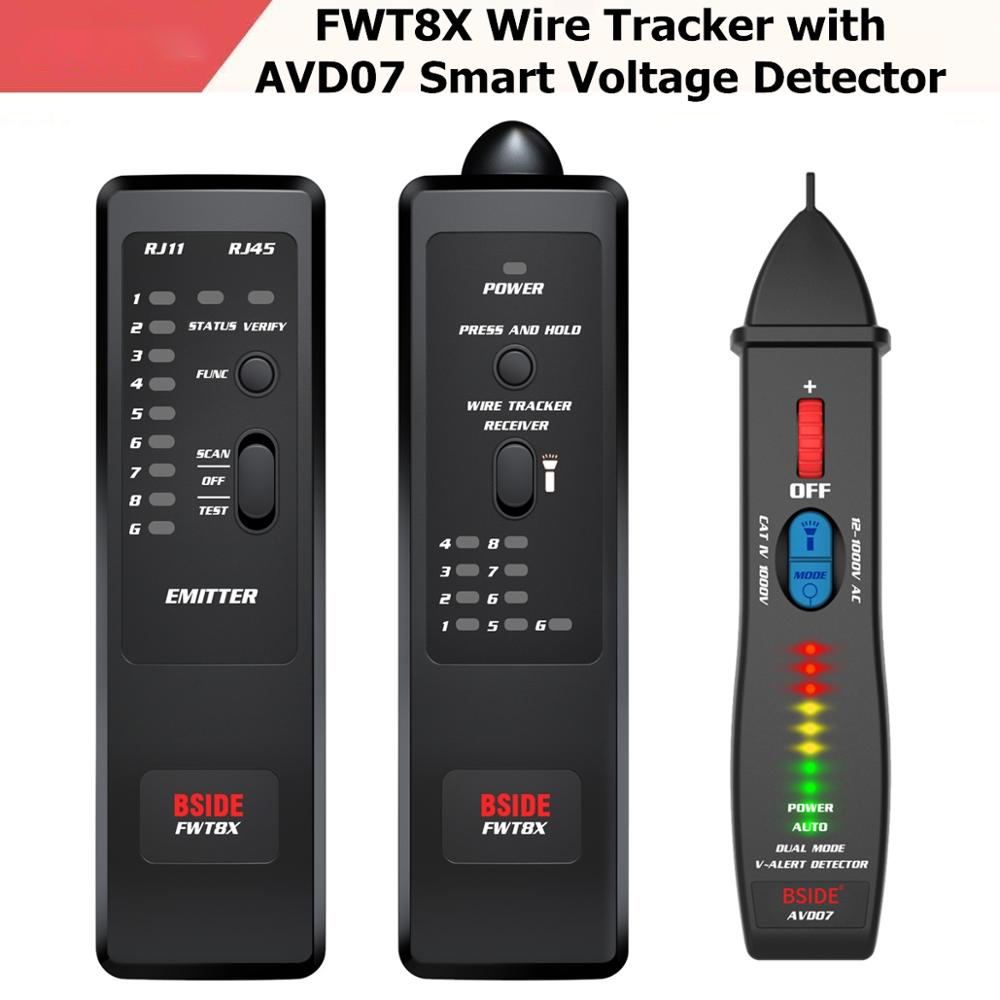 Dual Mode Network Wire Tracker Cable Toner RJ45 RJ11 Accurate Ethernet LAN Tracer Analyzer Detector Line Finder FWT8X: FWT8X-AVD07 Kit
