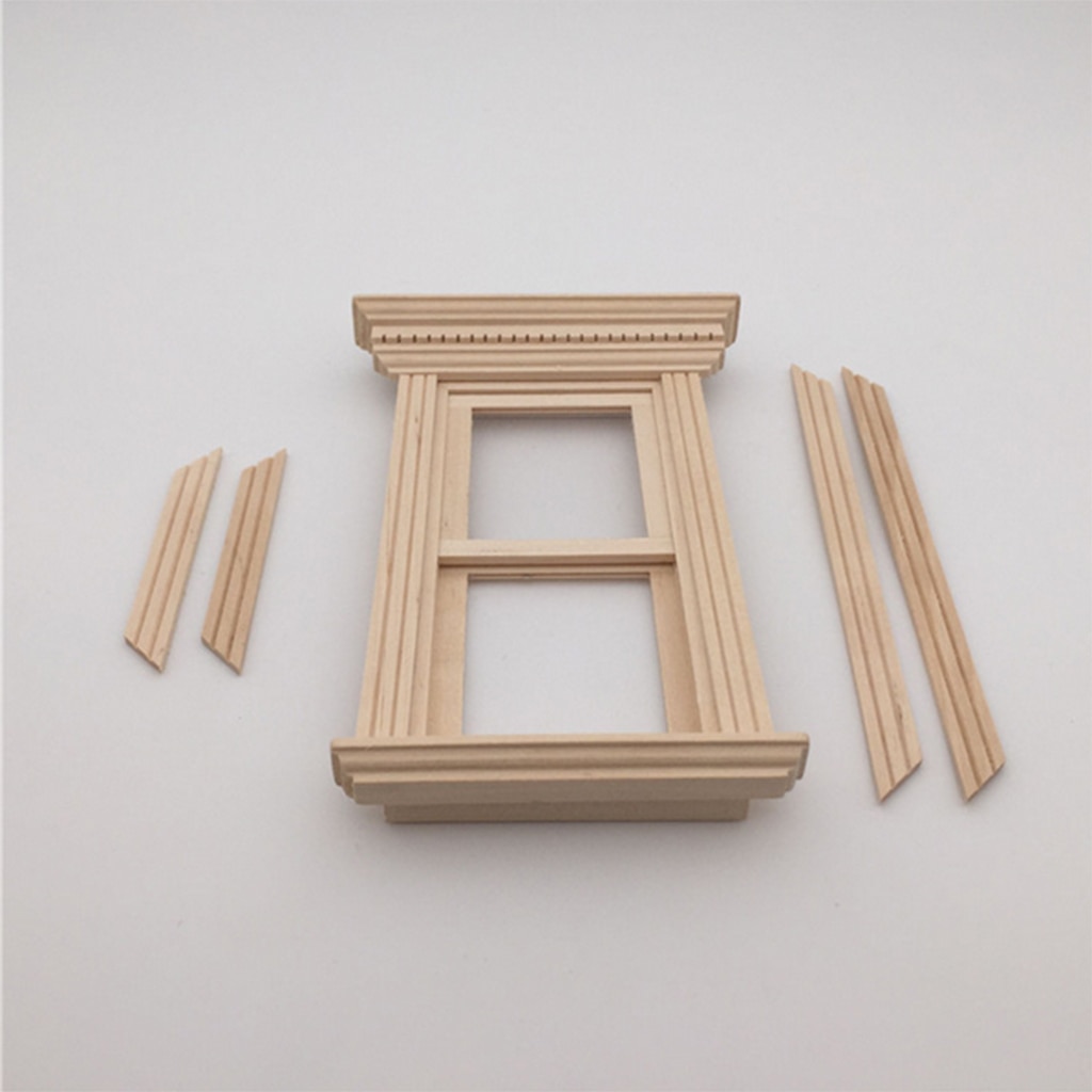 Unpainted 1/12 Dolls House Miniature Wooden Movable 2 Pane Sash Window Model DIY Accessories Collections