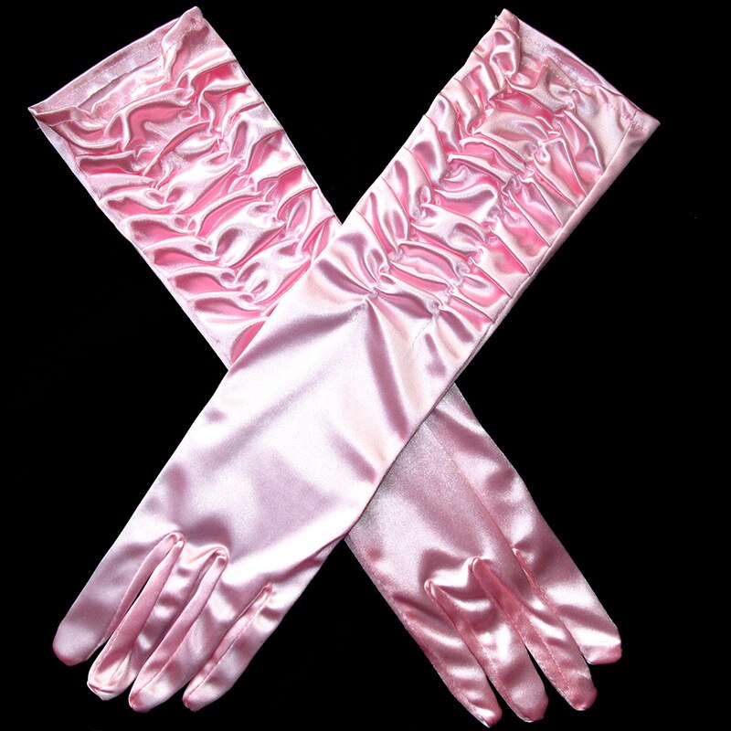 Gants longs en Satin extensible pour adulte, noir, blanc, rouge, gris, peau opéra/coude/poignet, Costume assorti pour femme