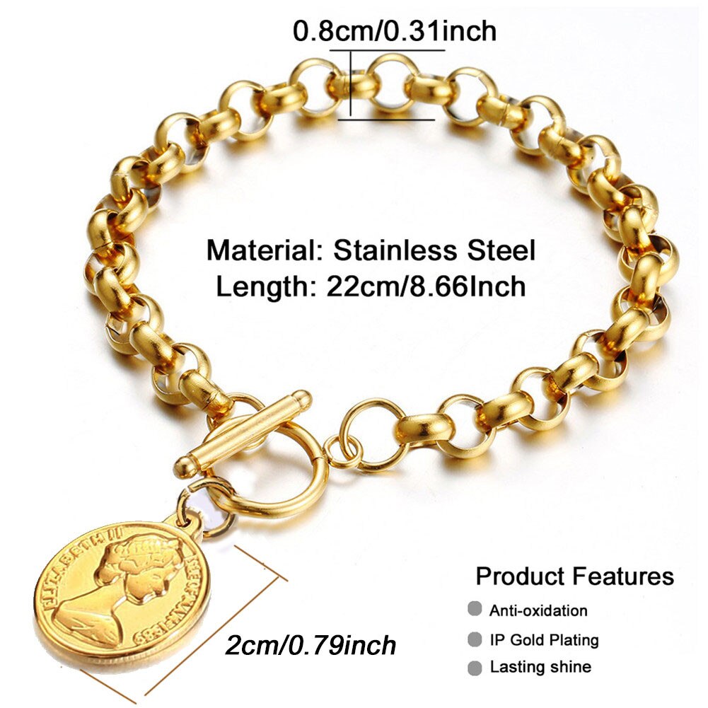 Moda ot fivela moeda beleza cabeça encantos pulseiras de aço inoxidável osso corrente link alternância pulseira para jóias femininas