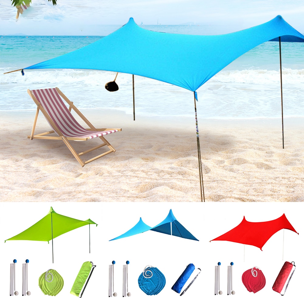 Foldable Portable Garden Beach Sun Shade Yard Camping Shelter Tent With Sandbag Family High Stretch Fishing Outdoor Iron Poles