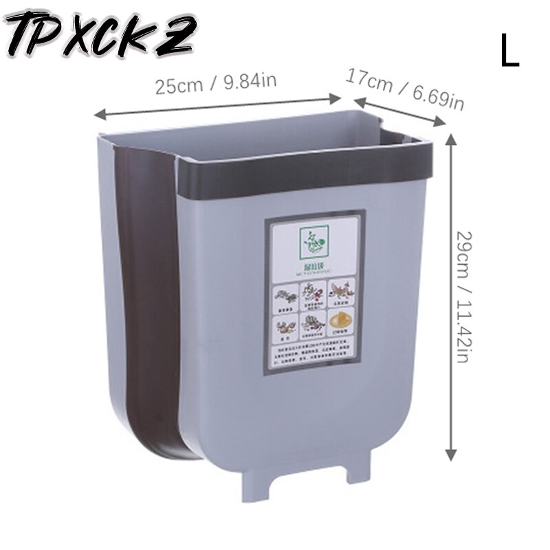 Kitchen Hanging Trash Can Wall Mounted Folding Waste Bin Bathroom Cabinet Door Hanging Bin Portable Car Trash Can: Grey L