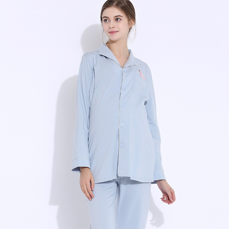 Schwangere frauen Pyjama baumwolle lange ärmeln monat kleidung Mutterschaft fütterung postpartale stillen Pflege Schlafanzug startseite einstellen