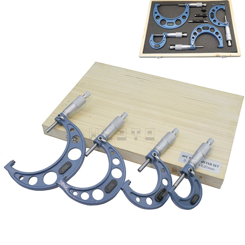 0-100mm 4pcs outside micrometer 0-25mm/25-50mm/50-75mm/75-100mm Metric Gauge Vernier Caliper thickness Measuring Tools