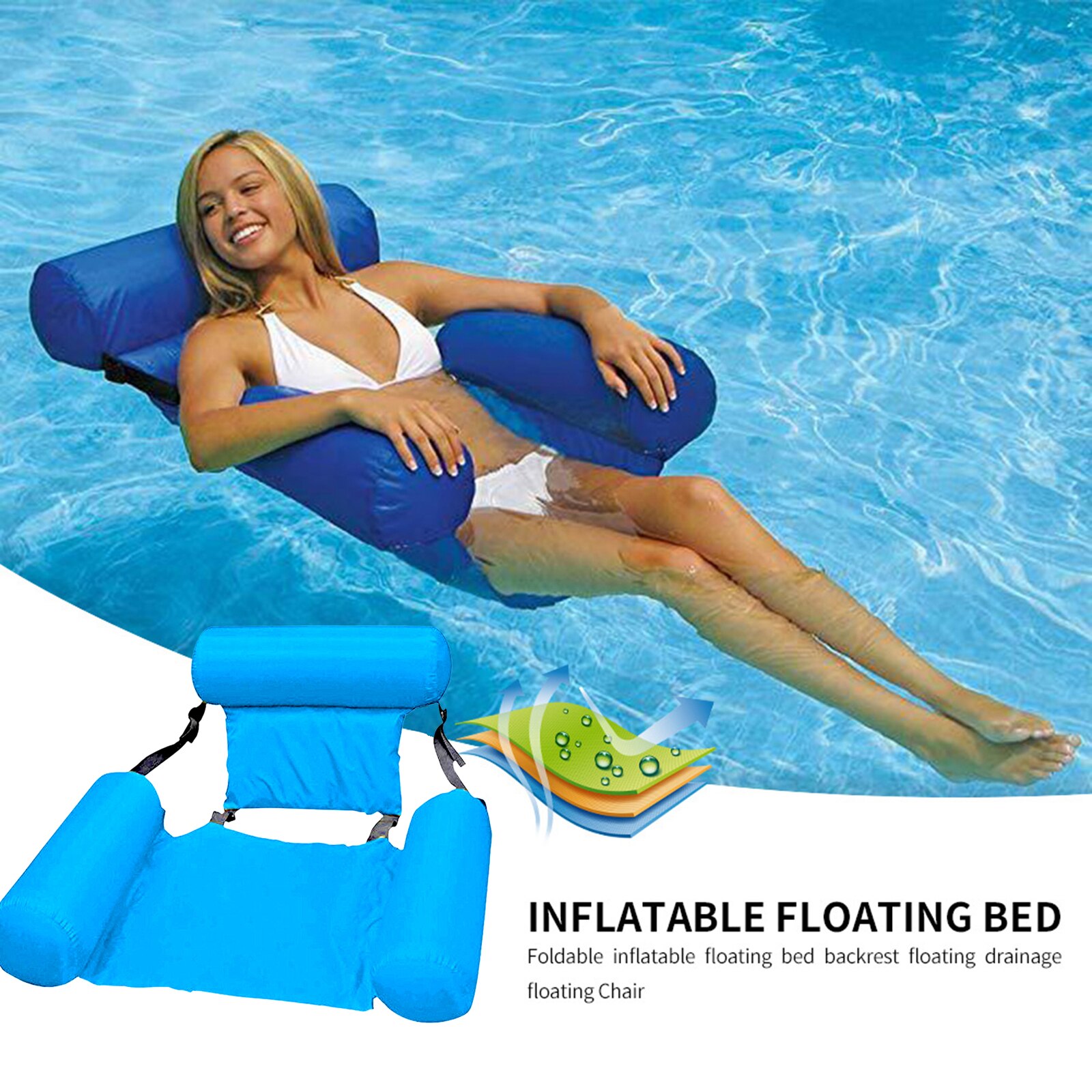 Summer Inflatable Chair Foldable Floating Row PVC Swimming Pool Water Hammock Air Mattresses Bed Beach Water Sport Lounger Chair