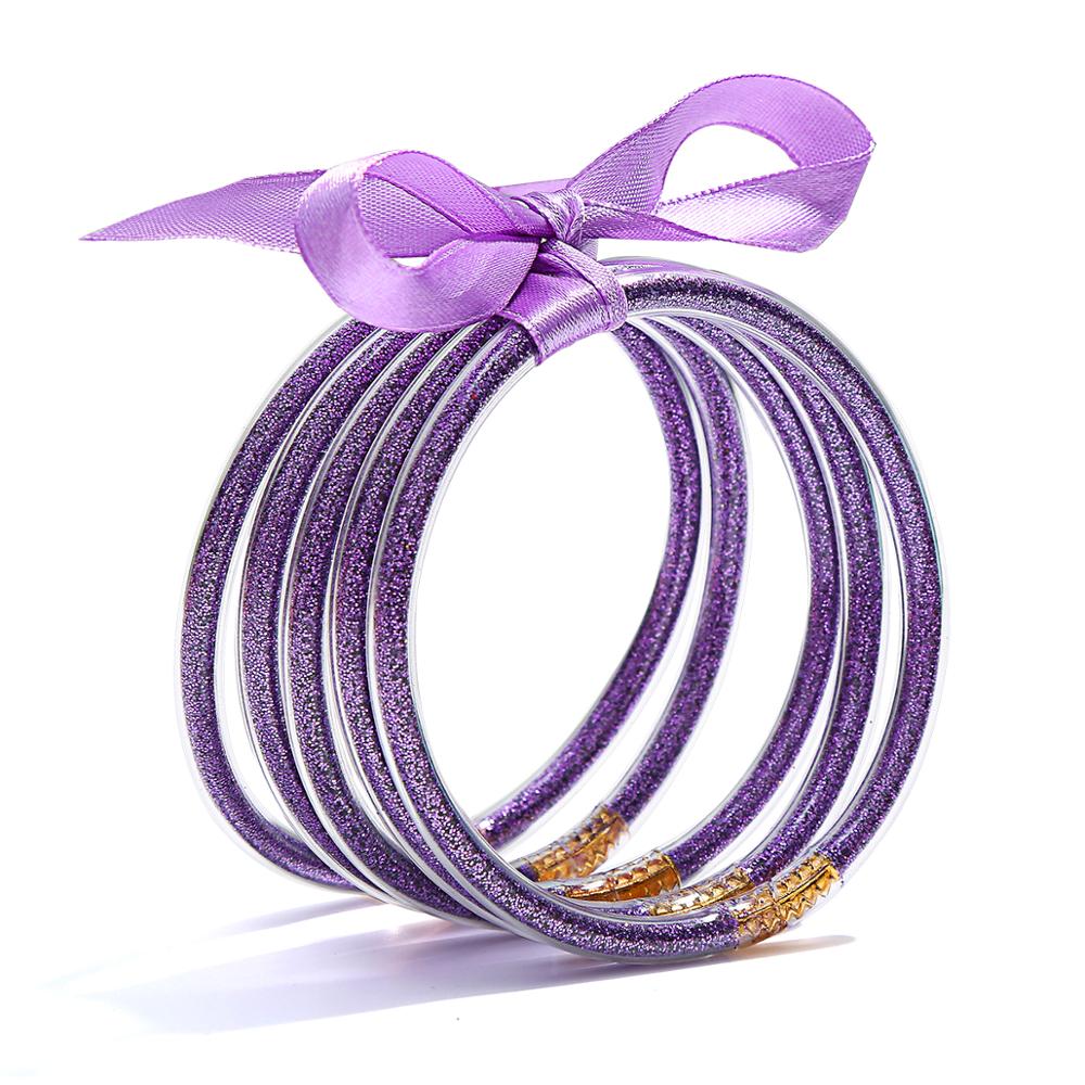 5 PCS/Set Bowknot Gold Silver Color Glitter Bangles Set All Weather Stack Silicone Plastic Glitter Jelly Bracelet: KFB1870-15
