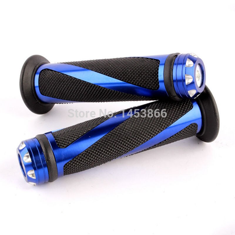 evomosa Motorcycle Street Sport Bike Aluminium 7/8&quot; 22mm Handle Bar Rubber Grips Chopper Cruiser Bobber Grips With Bar Ends: Blue