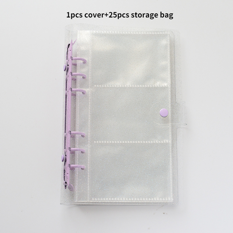 Glitter Transparante Koreaanse Leuke Ring Binder Notebook Tijdschriften Losbladige 3 Inch Kaart Fotoalbum Opslag Boek School Briefpapier: 3inch 3 grid purple