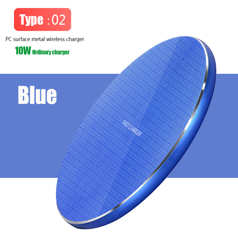 Qi Wireless Charger Pad 10W Fast Charging for Samsung S20 S10 Note 10 iPhone 11 Pro Xs Max X 8 Plus Metal Wireless Quick Charge: Type 2 D3 Blue