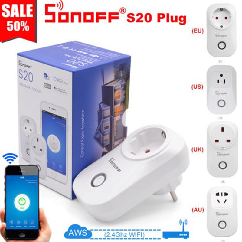 Sonoff S20 Eu-stecker Wifi Clever Steckdose Schalter Drahtlose APP Fernbedienung Steckdose zeitliche Koordinierung Schalter für Clever Heimat Alexa google