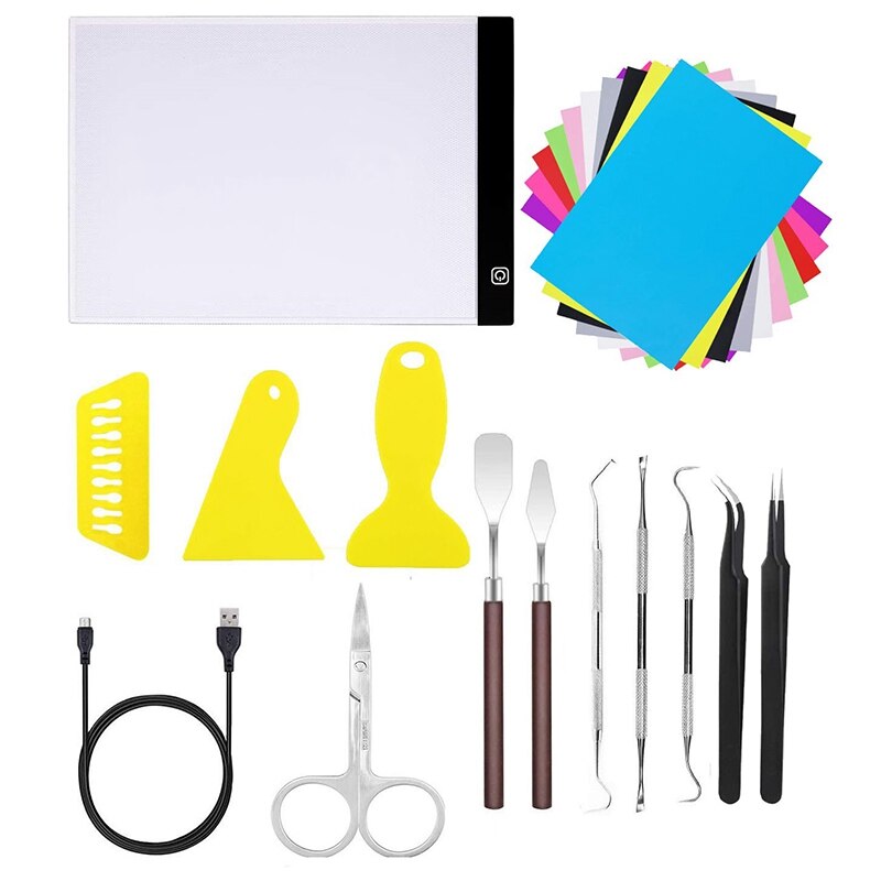 21Pieces of Craft Weeding Tool Kit Craft Vinyl Tool Belt A4 Adjustable LED Light Box,More Brightly See the Cutting Lines