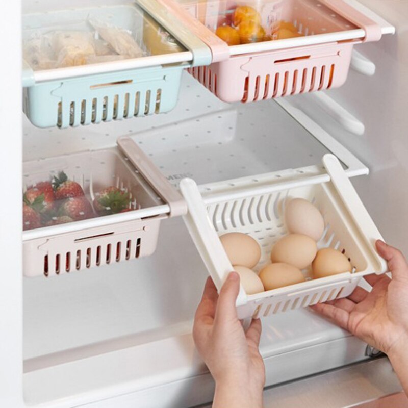 Kitchen Adjustable Storage Rack Fridge Food Organizer Storage Drawer Container Refrigerator Box Rack Fridge Storage Shelf