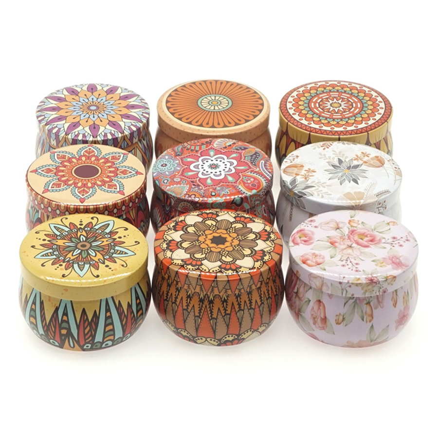 9pcs Retro Floral Tin Can with Lid Jewelry Tin Box Cookie Candy Tea Storage Organizer Handmade Candles Making Container