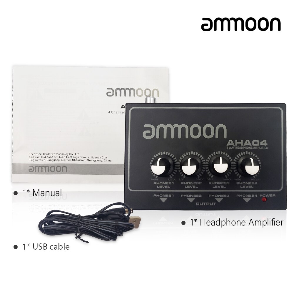 Ammoon AHA04 Draagbare 4-Weg Hoofdtelefoon Versterker Amp Met 1/4 Inch &amp; 1/8 Inch Ingangen Uitgangen Rca Stereo Input volumeregeling