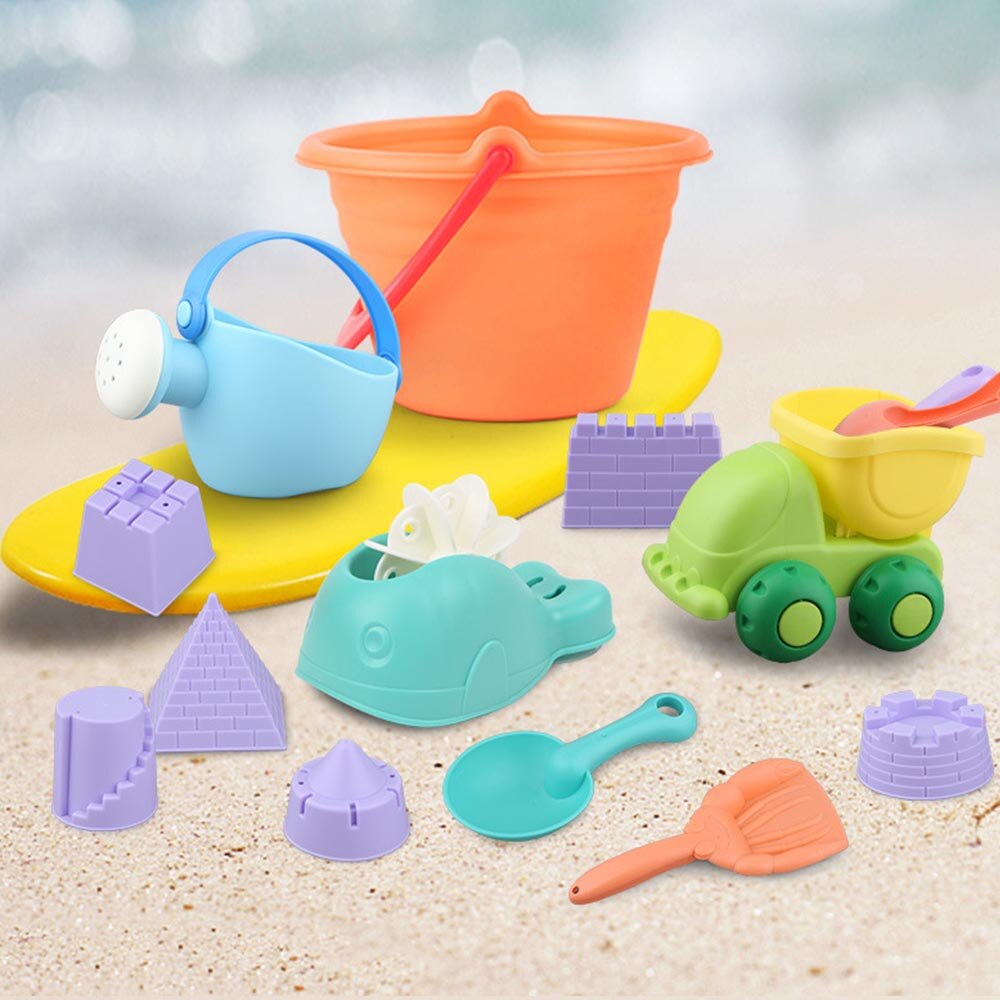 5/12/14pcs Zomer Kinderen Zachte Rubber Strand Speelgoed Auto Play Zand Hulpmiddel Schop Kind Zand Kasteel diy Kinderen Strand Emmer