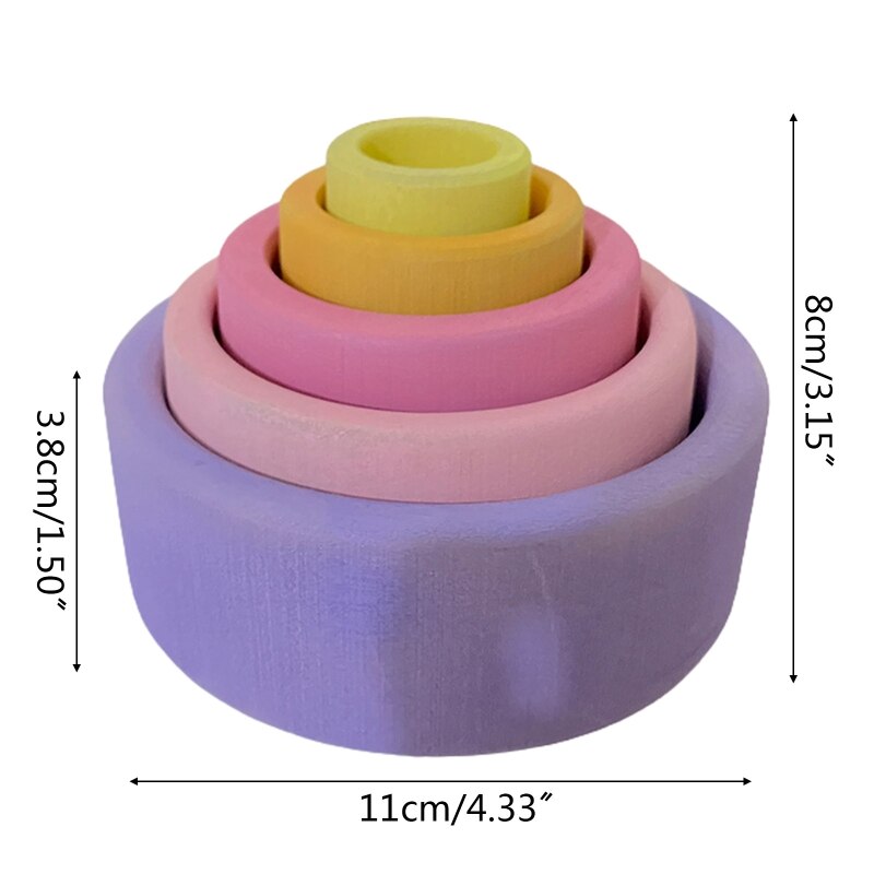 5 pz Del bambino Arcobaleno Di Legno che impila Creativo per Bambini Giocattoli Educativi Regali per Bambini Impilabile Gioco di Apprendimento Blocchi di Costruzione