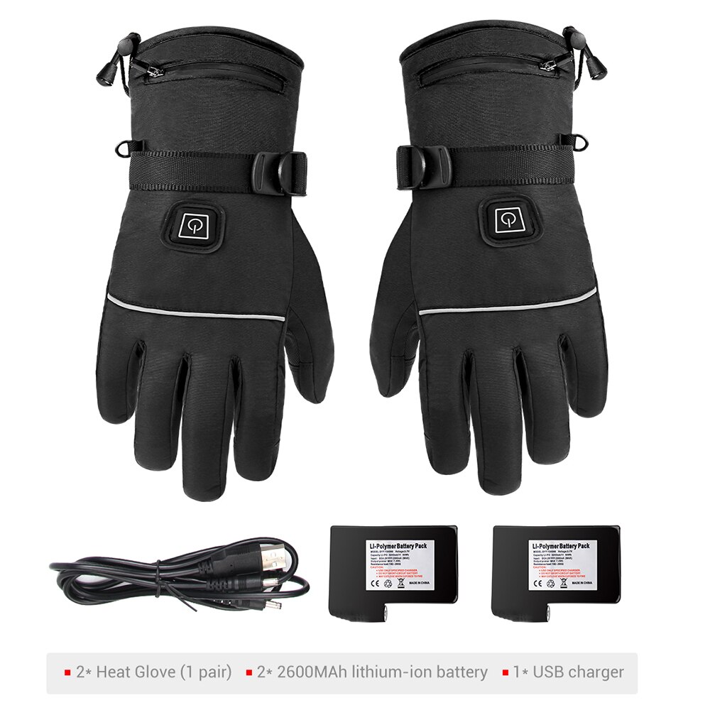 Waterdichte motorhandschoenen, verwarmde handschoenen, usb handwarmer, elektrische, op batterijen werkende, thermische verwarmde handschoenen: A2 met batterij