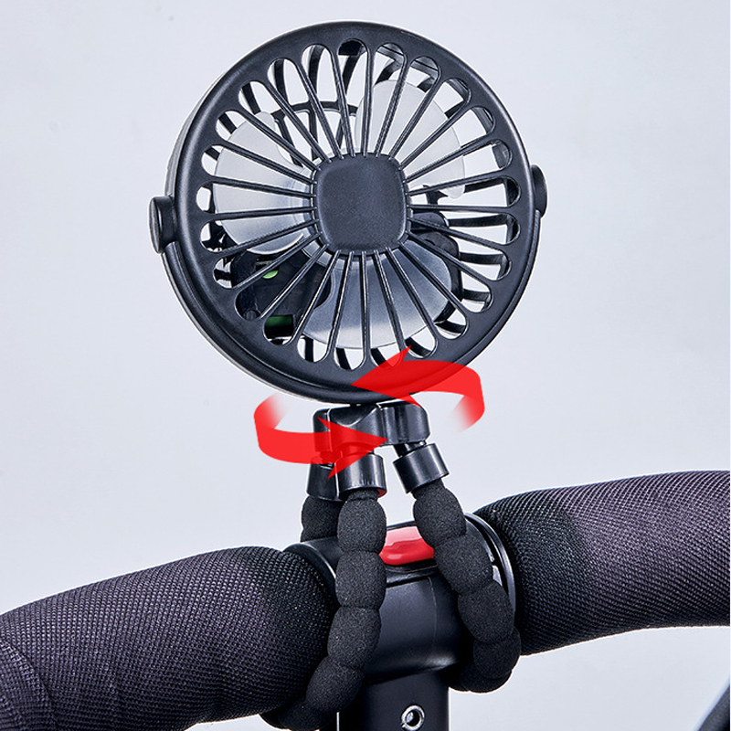 Handheld stroller fan, flexible tripod fan for car seat, crib, stroller, usb rechargeable, mini desk fan with 3 speeds and lights